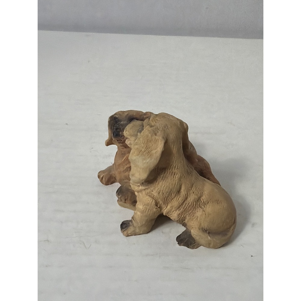 Miniature Resin Dachshund Dog Figurine Two Puppies Long Haired Doxie Collectible - Picture 2 of 9